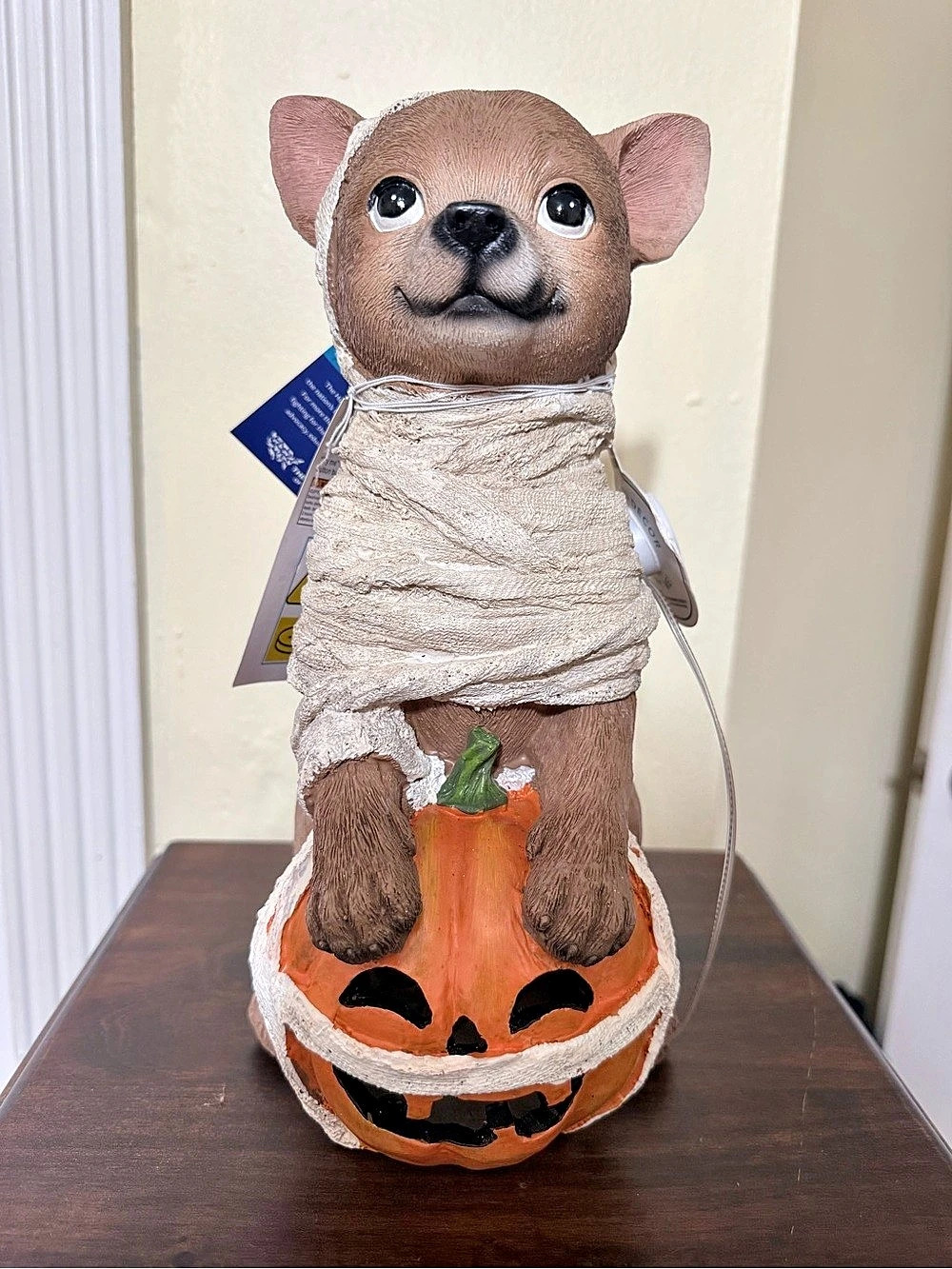 Halloween Mummy Chihuahua Dog Pumpkin Light Up Decor 12”h NWT